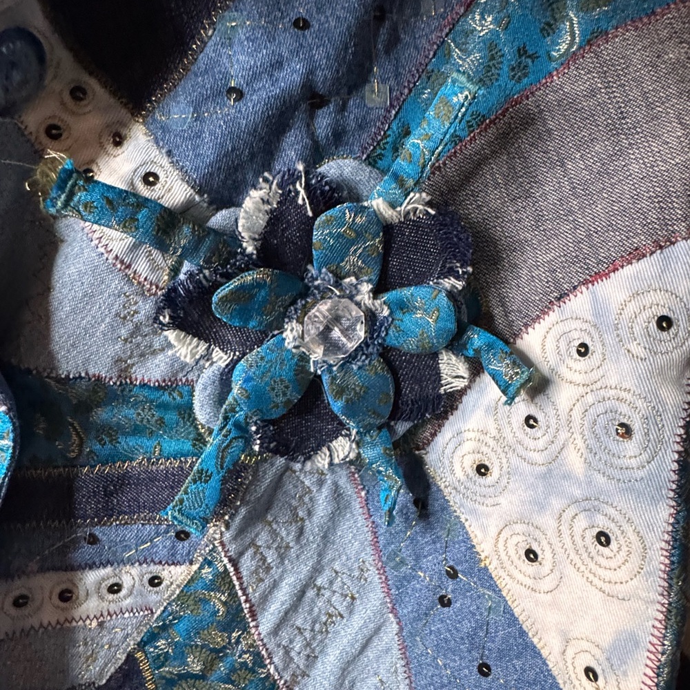 Denim Patchwork Blazer - Blue And Gray - image 2